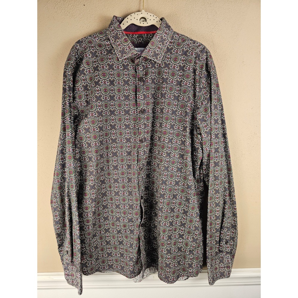 John Lennon Mens Geometric Print‎ Long Sleeve Button Down Shirt Large